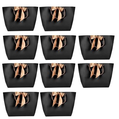 TianfuSpanda 10 Sacs Cadeaux en Papier Noir avec Poignee Doree Ideals pour Mode Maquillage et Bijoux (No. 2/28 top width*9 bottom*20 height)