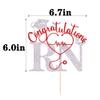 Kaoenla Congratulations RN Cake Topper, Red Silver Glitter Stethoscope Heartbeat Nurse Graduation Cake Pick, Registered Nurse Graduation Party Decorations for Nursing School Graduation view 2