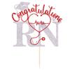 Kaoenla Congratulations RN Cake Topper, Red Silver Glitter Stethoscope Heartbeat Nurse Graduation Cake Pick, Registered Nurse Graduation Party Decorations for Nursing School Graduation view 3