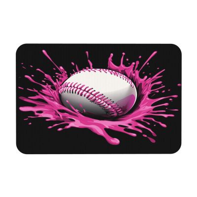Edafol Baseball Splashing Pink Paint Absorbent Bath Mat Non Slip Washable Doormat 15.7x23.6 in Quick Dry Shower Mat Thin Floor Rug for Bathroom Kitchen Entryway