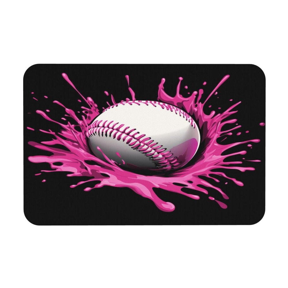Edafol Baseball Splashing Pink Paint Absorbent Bath Mat Non Slip Washable Doormat 15.7x23.6 in Quick Dry Shower Mat Thin Floor Rug for Bathroom Kitchen Entryway