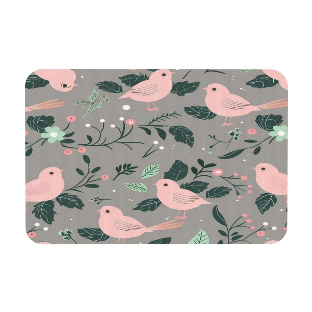 Edafol Cartoon Cute Bird Leaves Absorbent Bath Mat Non Slip Washable Doormat 15.7x23.6 in Quick Dry Shower Mat Thin Floor Rug for Bathroom Kitchen Entryway