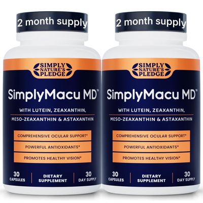 Simply Nature's Pledge Macu MD | Eye Vitamins | 2-Month Supply with Lutein, Zeaxanthin, Meso-Zeaxanthin, Astaxanthin & Bilberry Extract | Advanced Macu Health Vision Support (Pack of 2)