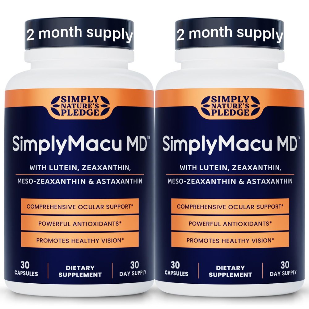 Simply Nature's Pledge Macu MD | Eye Vitamins | 2-Month Supply with Lutein, Zeaxanthin, Meso-Zeaxanthin, Astaxanthin & Bilberry Extract | Advanced Macu Health Vision Support (Pack of 2)