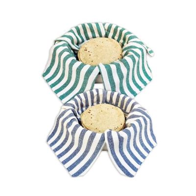 Double Layer Cotton Roti Cloth Wrap with Flaps, 2 Pack, Green & Blue, 9x9 Inch Center, Keeps Chapati Fresh