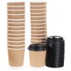 Alipis Disposable Double-layer Kraft Paper Tea Cups with Black Lids, 50pcs Set, Insulated Hot Beverage Cups for Coffee, Milk Tea, Party and Travel Use view 1