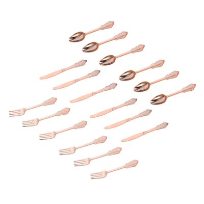 FRCOLOR Disposable Plastic Cutlery Set 18pcs (6 Rose Gold Cake Tableware Sets) Party Spoon Fork Cutter Plastic Serving Cutlery for Catering and Events