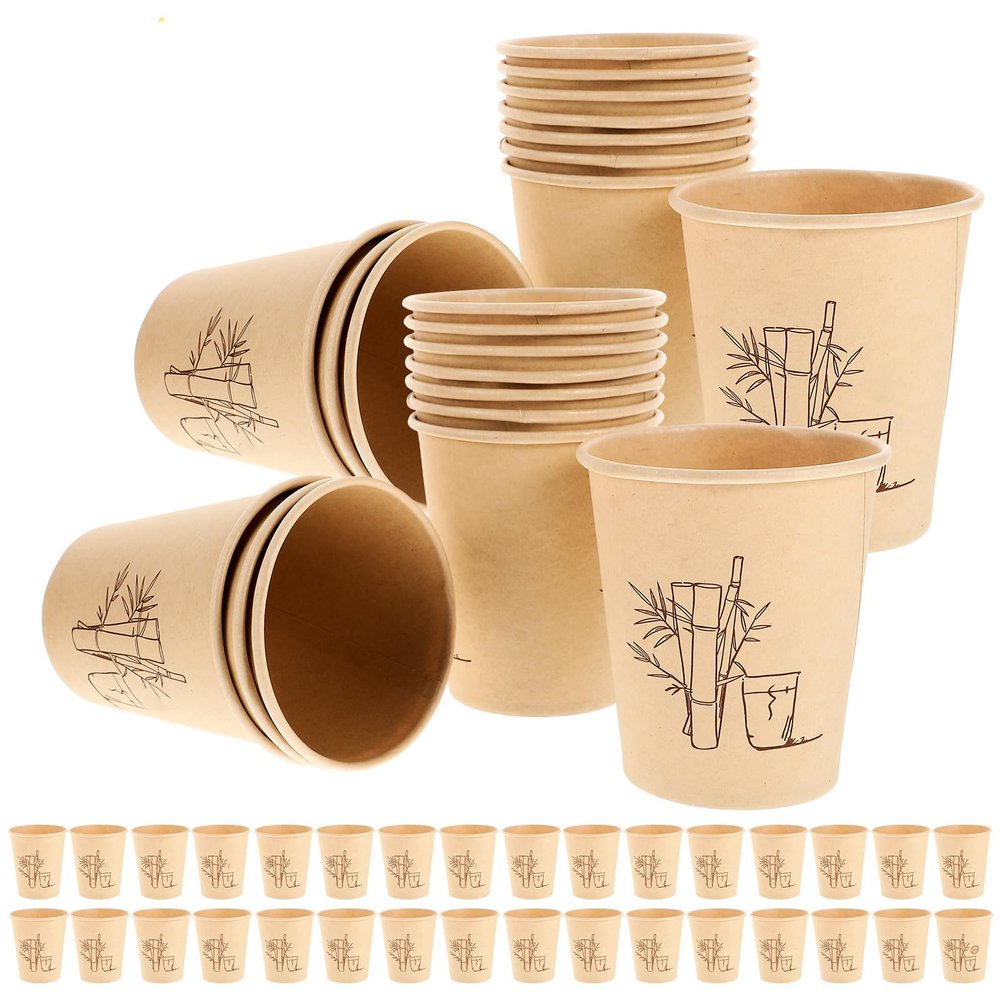 HOOWIFFY 150pcs 9oz Fiber Paper Cups Disposable Coffee Cups Thickened Sturdy Portable for Outdoor Parties and Travel