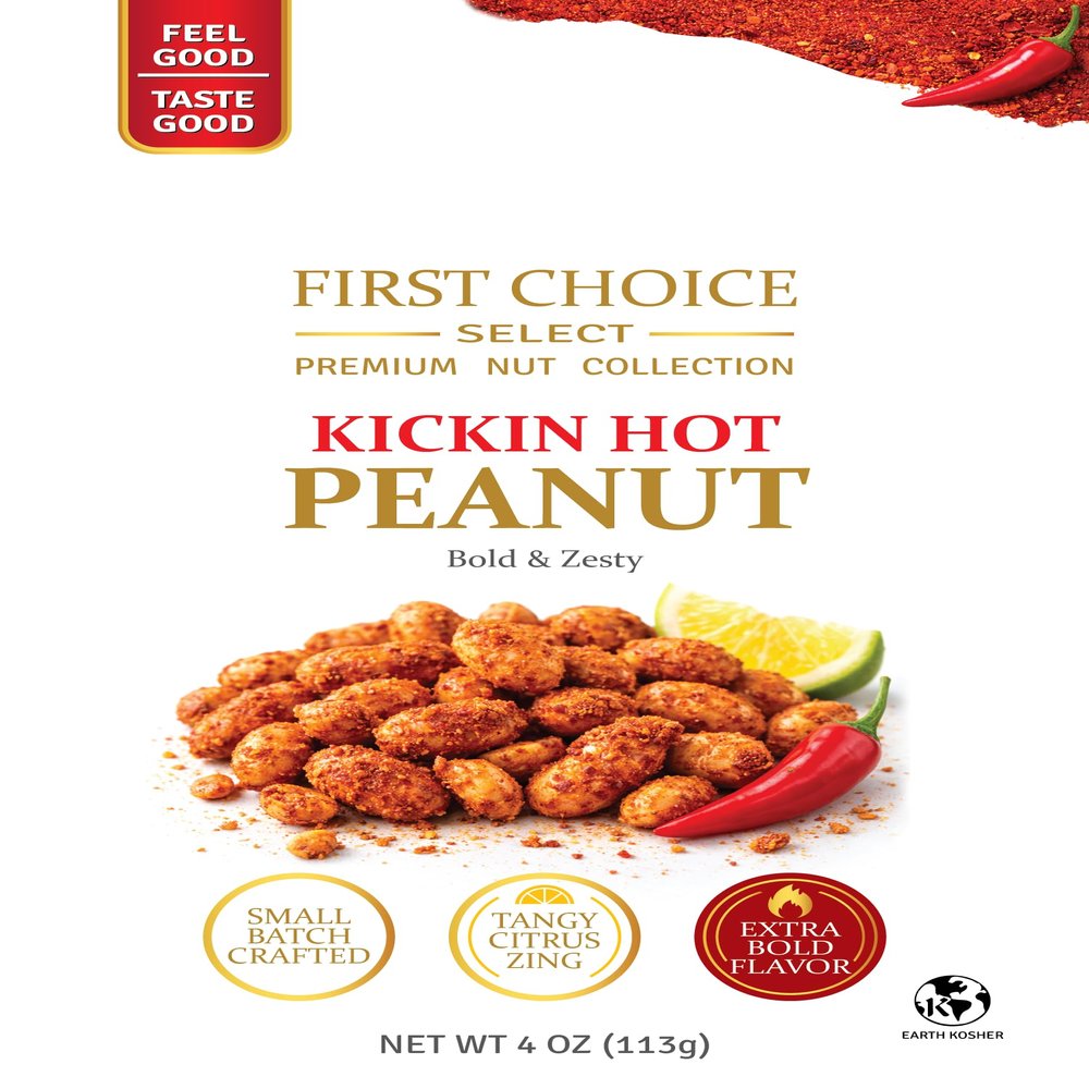 FirstChoiceCandy Kickin Hot Peanuts, Bold & Zesty Chili Lime Flavor, Small Batch Crafted, Kosher, 4 oz Resealable Bag (6)