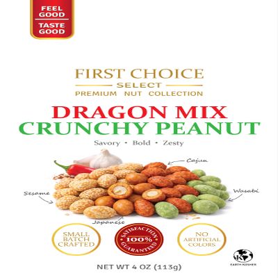 Dragon Mix Crunchy Peanut, Coated Peanut Variety Mix Cajun, Sesame, Wasabi & Japanese Style Crunchy Peanut Snacks, Assorted Flavors, Protein Snack (Resealable Bag) 4 oz (12)