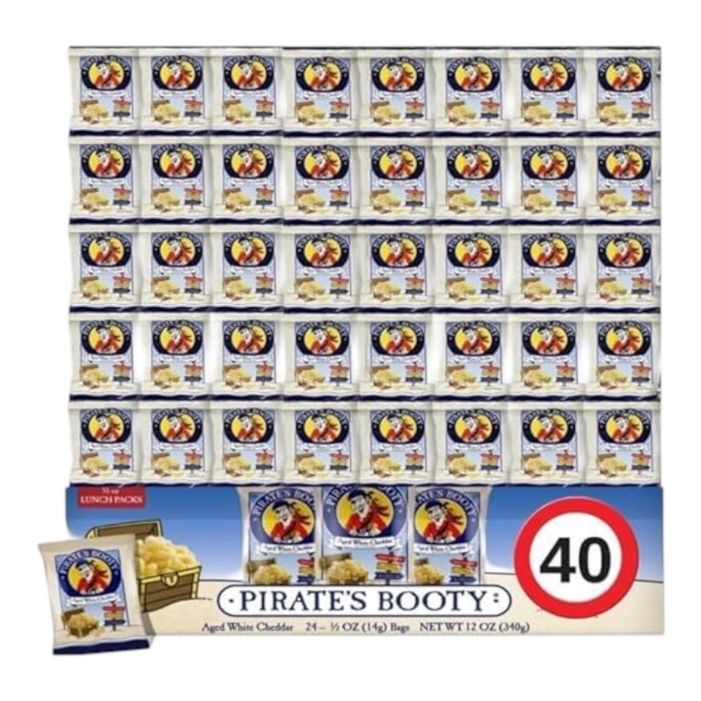 Booty White Cheddar Puffs, 40 Count Bulk Pack | Baked Rice & Corn Snack | Gluten-Free, No Artificial Flavors | Healthy Kids Snacks, Lunchbox & On The Go Treats