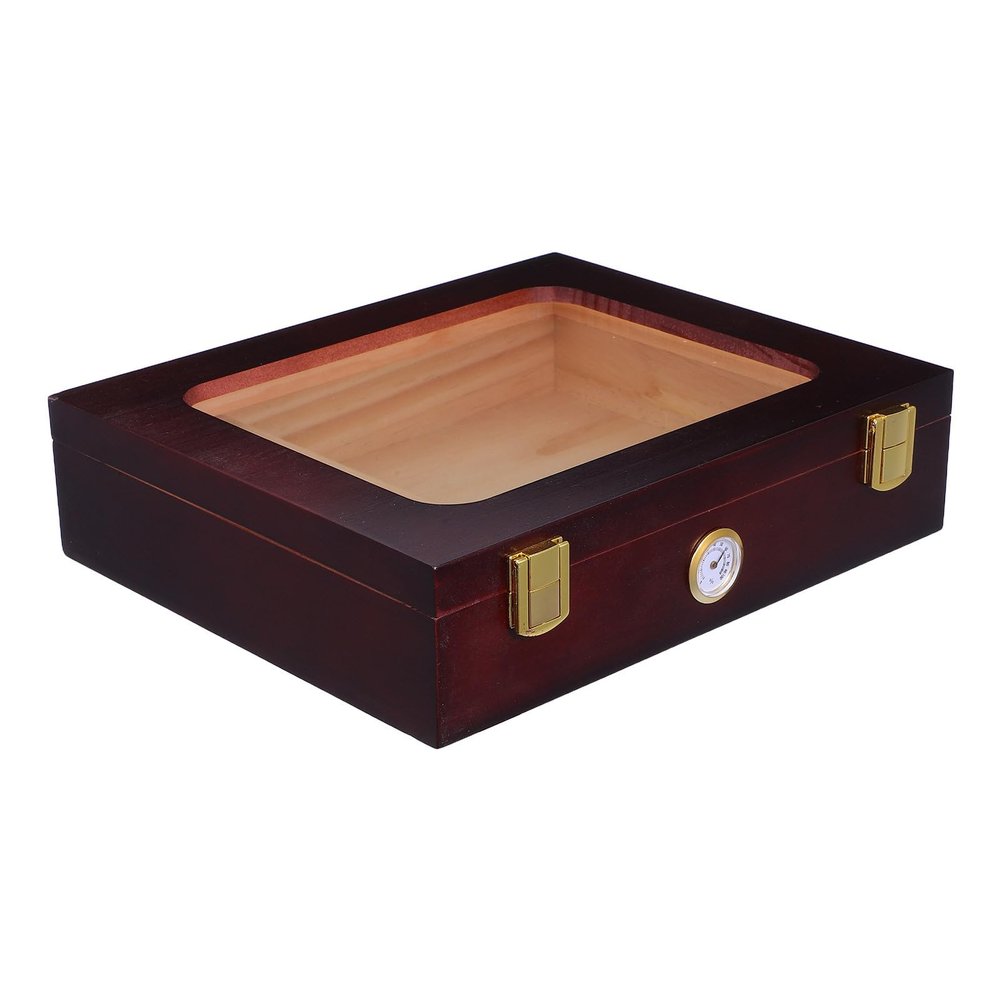 Anneome Wooden Cigar Humidor Box with Glass Top Window, Built-in Hygrometer and Humidifier, Compact Desktop Cigar Storage Container for Home and Office Use