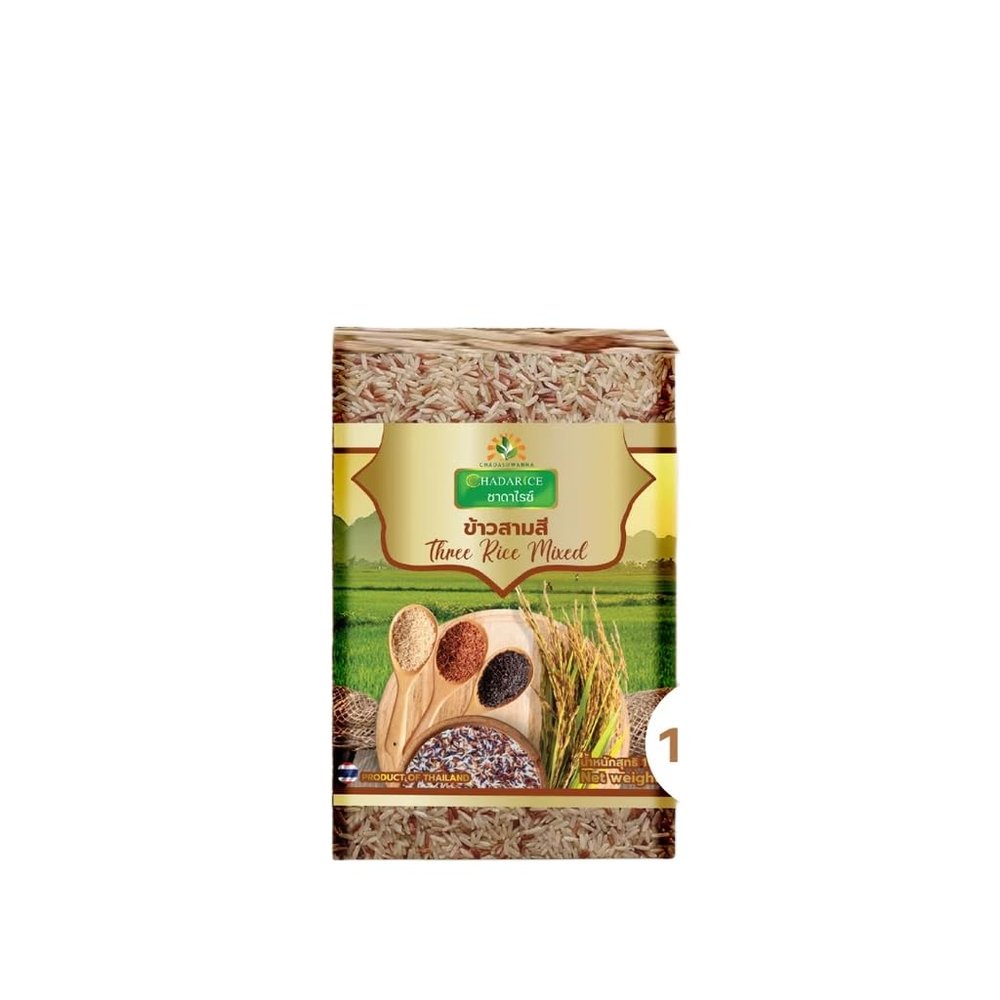 Authentic Thai Three-Color Rice Blend - Premium Whole Grain Mix of Jasmine, Red, and Black Rice - Hearty Long Grain Grains for Daily Cooking 1kg