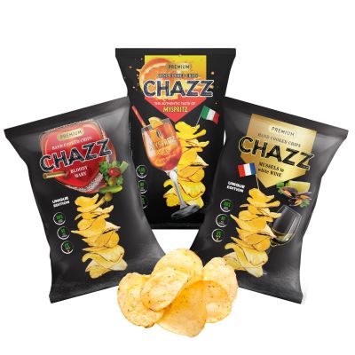 CHAZZ Chips Explorer Bundle - 3 Special Flavors, Popular Cocktails and Drinks, 9.5 oz.