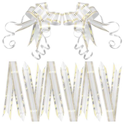 ERINGOGO 100pcs White 4.5cm Pull Bows with Gold Edge Ribbon, Small Decorative Pull String Bows for Wedding Basket and Present Wrapping
