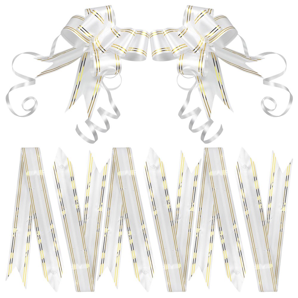 ERINGOGO 100pcs White 4.5cm Pull Bows with Gold Edge Ribbon, Small Decorative Pull String Bows for Wedding Basket and Present Wrapping