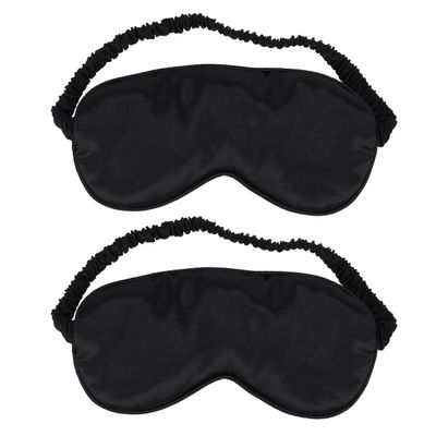 Abaodam Silk Sleep Eye Mask 2pcs Black Adjustable Strap Light Blocking Eyeshade for Night Sleep Relaxation