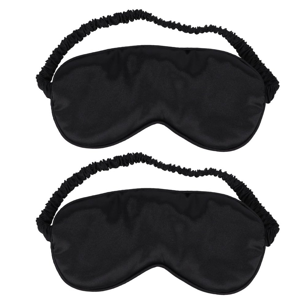 Abaodam Silk Sleep Eye Mask 2pcs Black Adjustable Strap Light Blocking Eyeshade for Night Sleep Relaxation