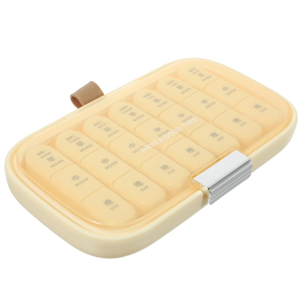 VICASKY Portable Large Pill Organizer Box Cream White, Daily Weekly Medicine Container with Sealed Compartments, Travel-Friendly Pill Case and Storage