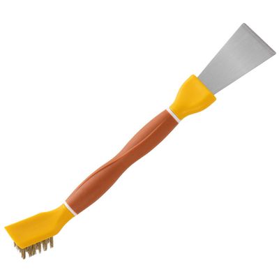 DRESSOOS Multifunctional Stainless Steel Double-Head Kitchen Scraper and Small Cleaning Brush with Handle, Thick Oil and Grease Scraper for Stove and Refrigerator Defrosting, Yellow Kitchen