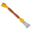 KICHOUSE Multi-Function Kitchen Cleaning Brush with Double-Head Stainless Steel Scraper, Stiff Bristle Griddle and Stove Cleaner Tool for Cooktop and Refrigerator Defrosting, Yellow view 1