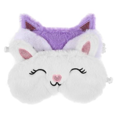 Alipis Plush Fox and Rabbit Sleeping Mask 2pcs Set, Soft Cartoon Animal Eye Masks and Teens, Lightweight Blindfold Sleep Cover for Travel and Night Use