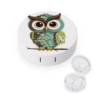 BGAXCHT Cartoon Green Cute Owl Contact Lens Case - Durable Leakproof Light Convenient,Cute Colored Contact Lenses Applicator Removal Tool Kit,Contact Lens Box for Storage,Travel,Daily Home Use