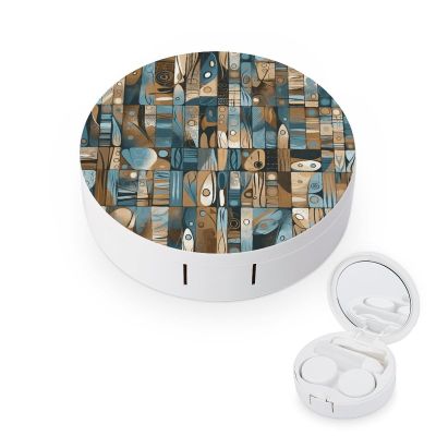 BGAXCHT Blue And Brown Pattern Contact Lens Case - Durable Leakproof Light Convenient,Cute Colored Contact Lenses Applicator Removal Tool Kit,Contact Lens Box for Storage,Travel,Daily Home Use