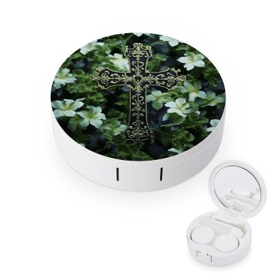 Black Cross Among Green Flowers Contact Lens Case - Durable Leakproof Light Convenient,Cute Colored Contact Lenses Applicator Removal Tool Kit,Contact Lens Box for Storage,Travel,Daily Home Use