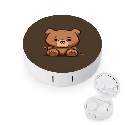BGAXCHT Cartoon Brown Cute Bear Contact Lens Case - Durable Leakproof Light Convenient,Cute Colored Contact Lenses Applicator Removal Tool Kit,Contact Lens Box for Storage,Travel,Daily Home Use