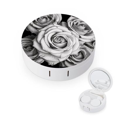 BGAXCHT Black White Rose Contact Lens Case - Durable Leakproof Light Convenient,Cute Colored Contact Lenses Applicator Removal Tool Kit,Contact Lens Box for Storage,Travel,Daily Home Use