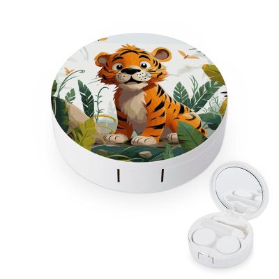 BGAXCHT Cartoon Tiger Contact Lens Case - Durable Leakproof Light Convenient,Cute Colored Contact Lenses Applicator Removal Tool Kit,Contact Lens Box for Storage,Travel,Daily Home Use