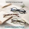 2SeeLife 3-Pack Small Round TR-90 Reading Glasses for Men & Women - Narrow-Medium Fit, Sturdy Frame, Spring Hinges, Retro Readers, Black, Clear, Green, +1.00 view 4
