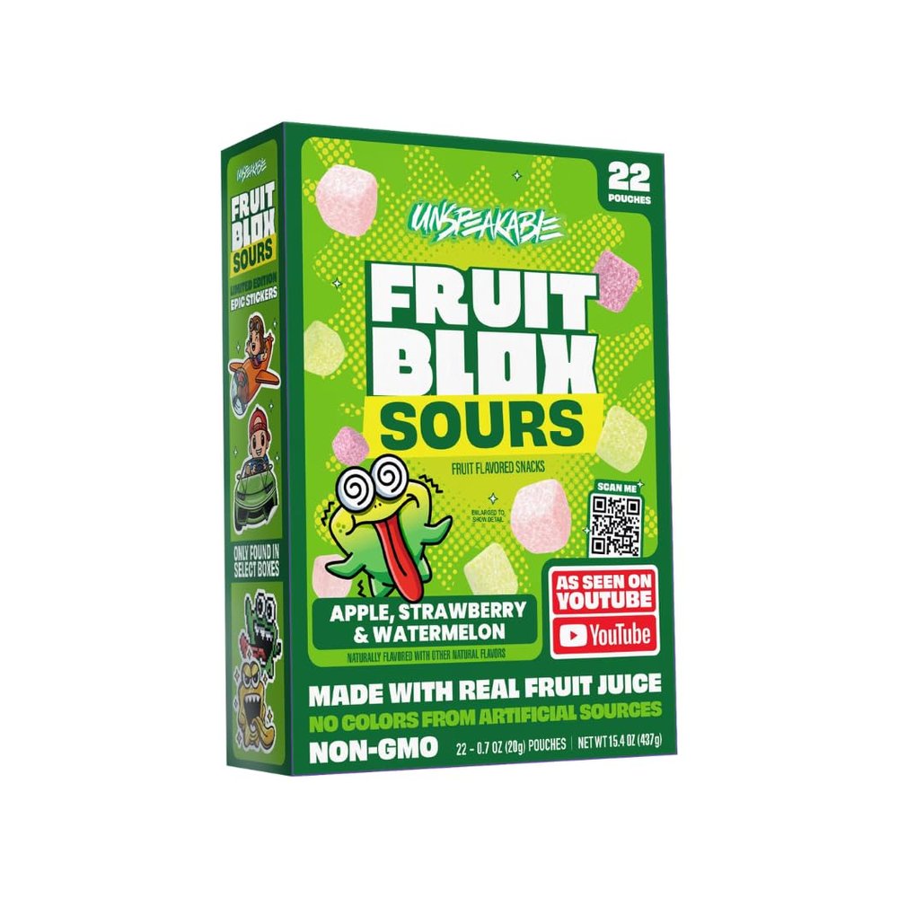 Fruit_Blox Sour Fruit Snacks, Apple Strawberry & Watermelon, 22 Count