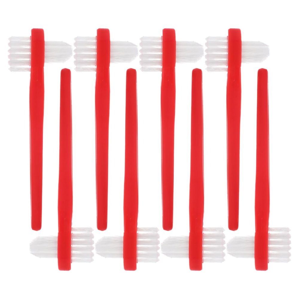 HONITANO 8pcs Dual Head Denture Brush Soft Bristles False Braces Cleaning Brush Red for Travel Oral Care Appliance Cleaner