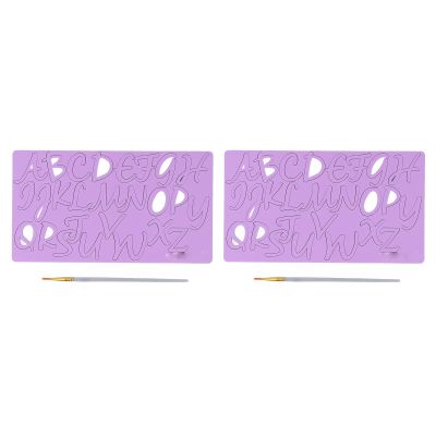 2pcs Alphabet Fondant Acrylic, Cake Decorating Letter, Mini Alphabet Acrylic with Pens for Personalized Cakes Cookies Chocolates, Purple
