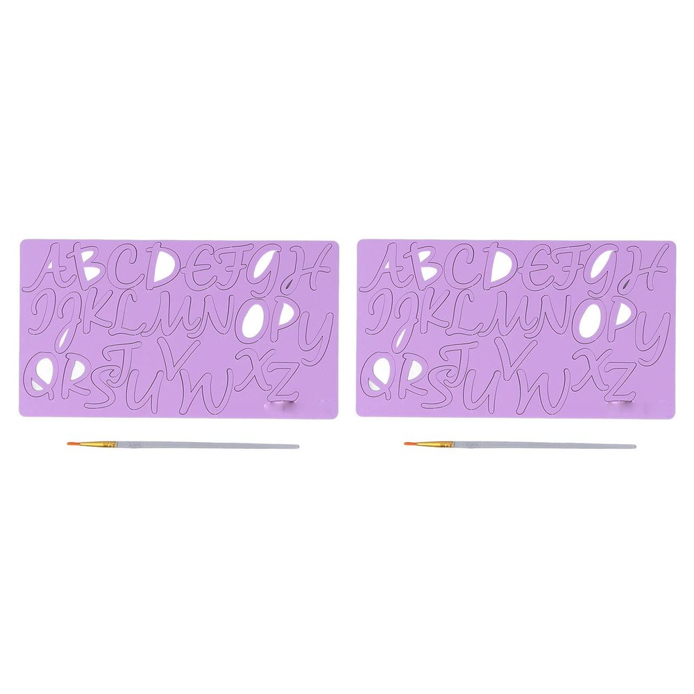 2pcs Alphabet Fondant Acrylic, Cake Decorating Letter, Mini Alphabet Acrylic with Pens for Personalized Cakes Cookies Chocolates, Purple