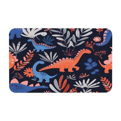 Edafol Tropical Animal Dinosaur Leaves Absorbent Bath Mat Non Slip Washable Doormat 19.7x31.5 in Quick Dry Shower Mat Thin Floor Rug for Bathroom Kitchen Entryway