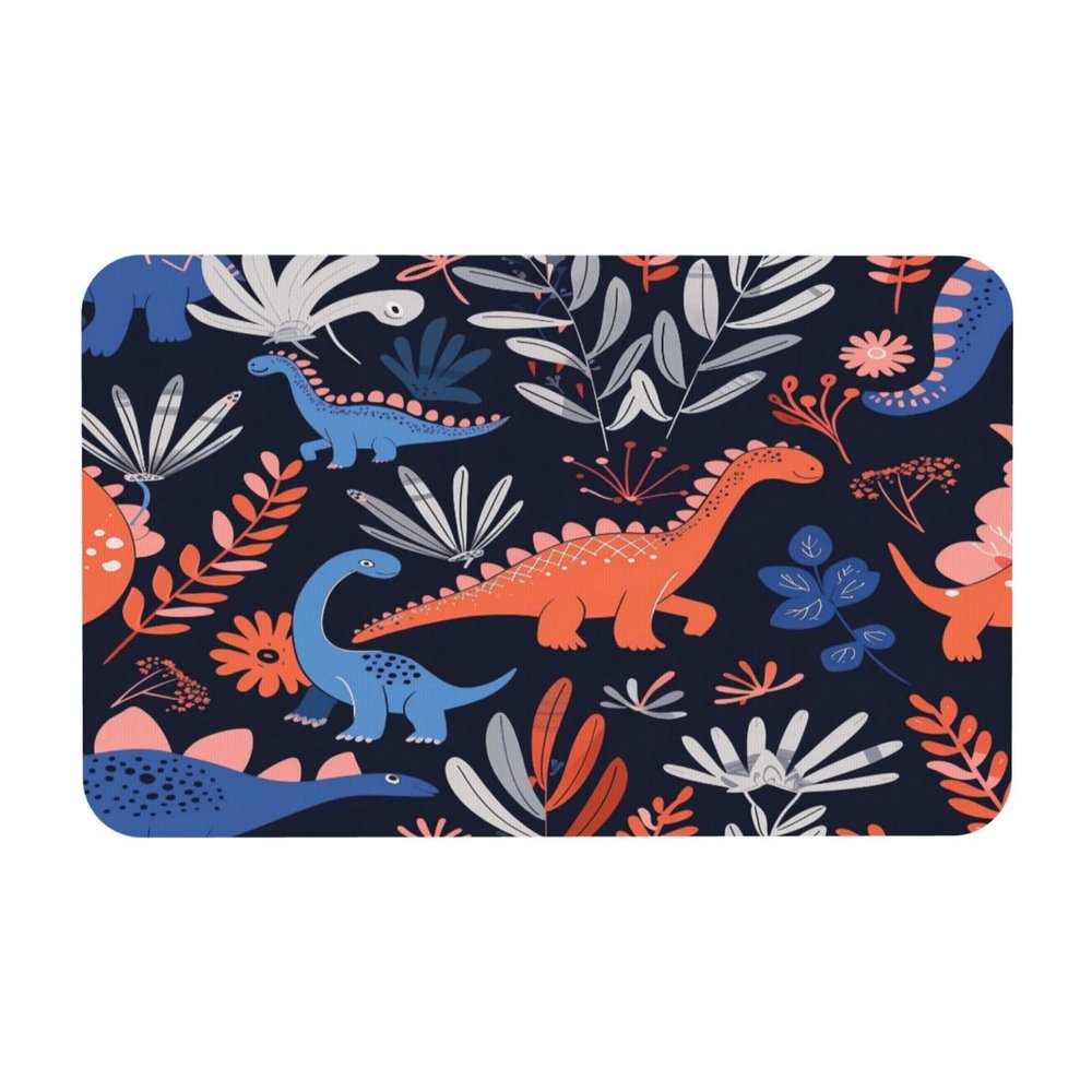 Edafol Tropical Animal Dinosaur Leaves Absorbent Bath Mat Non Slip Washable Doormat 19.7x31.5 in Quick Dry Shower Mat Thin Floor Rug for Bathroom Kitchen Entryway