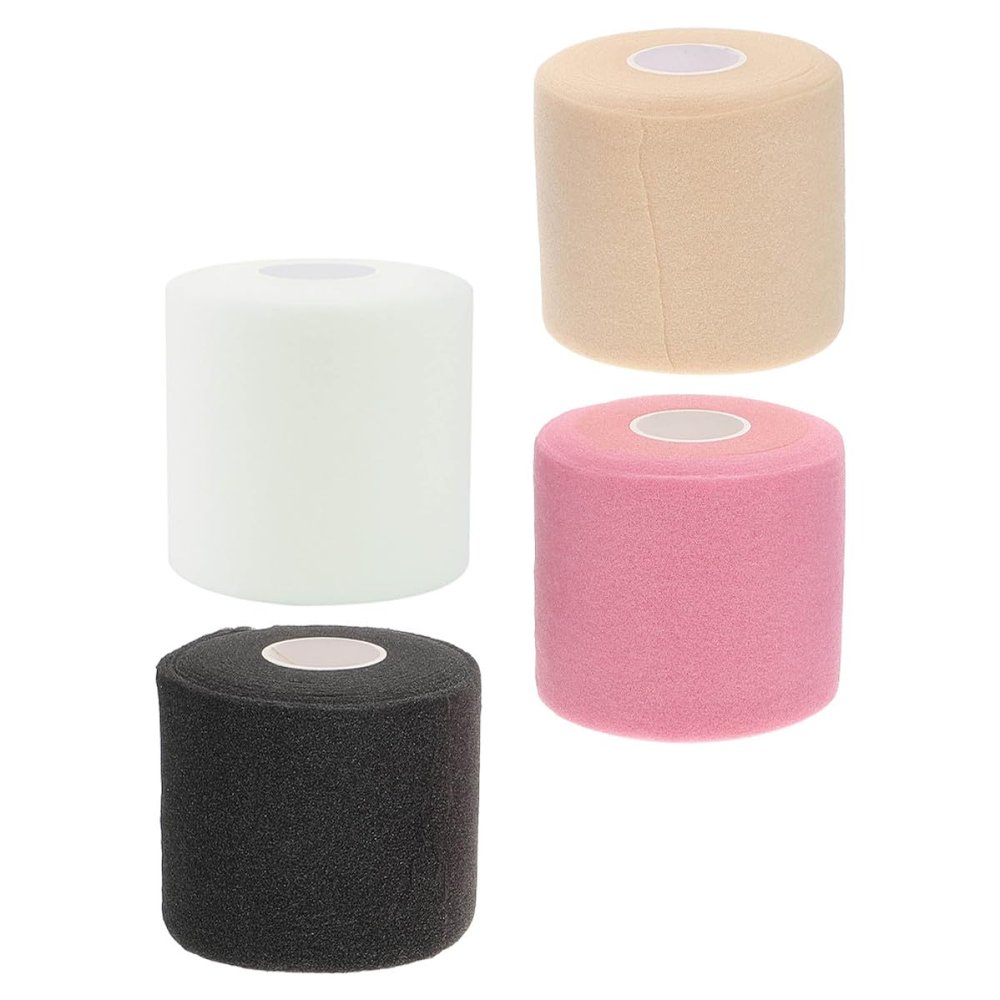 FUOYLOO Sports Tape Wraps 4pcs Set with Shock-Absorbing Sponge Athletic Elastic Bandages for Joint Support and Injury Prevention, Breathable Black White Skin Pink Wraps for Outdoor Sports