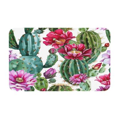 Edafol Watercolor Summer Cactus Flower Absorbent Bath Mat Non Slip Washable Doormat 19.7x31.5 in Quick Dry Shower Mat Thin Floor Rug for Bathroom Kitchen Entryway