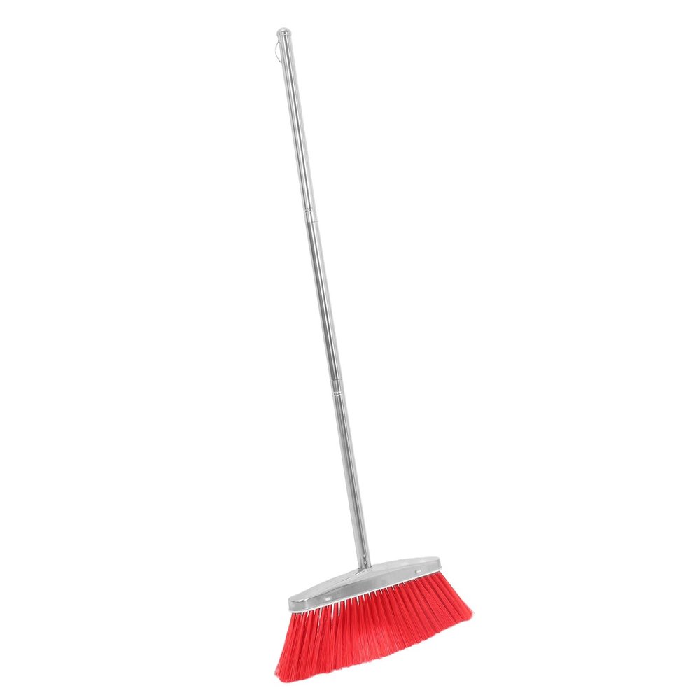 WESIEVYA Heavy Duty Stainless Steel Handle Broom with Long Bristles, Red Angle Broom for Home and Kitchen Floor Cleaning, Indoor Household Sweeping Tool for Office and Patio