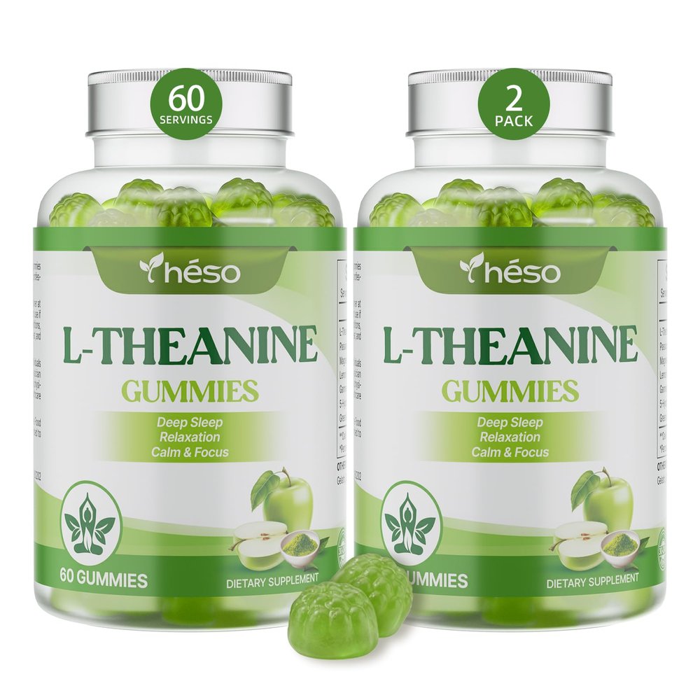 Yheso L-Theanine Gummies 400mg, Green Apple, 120 Count, 2 Pack