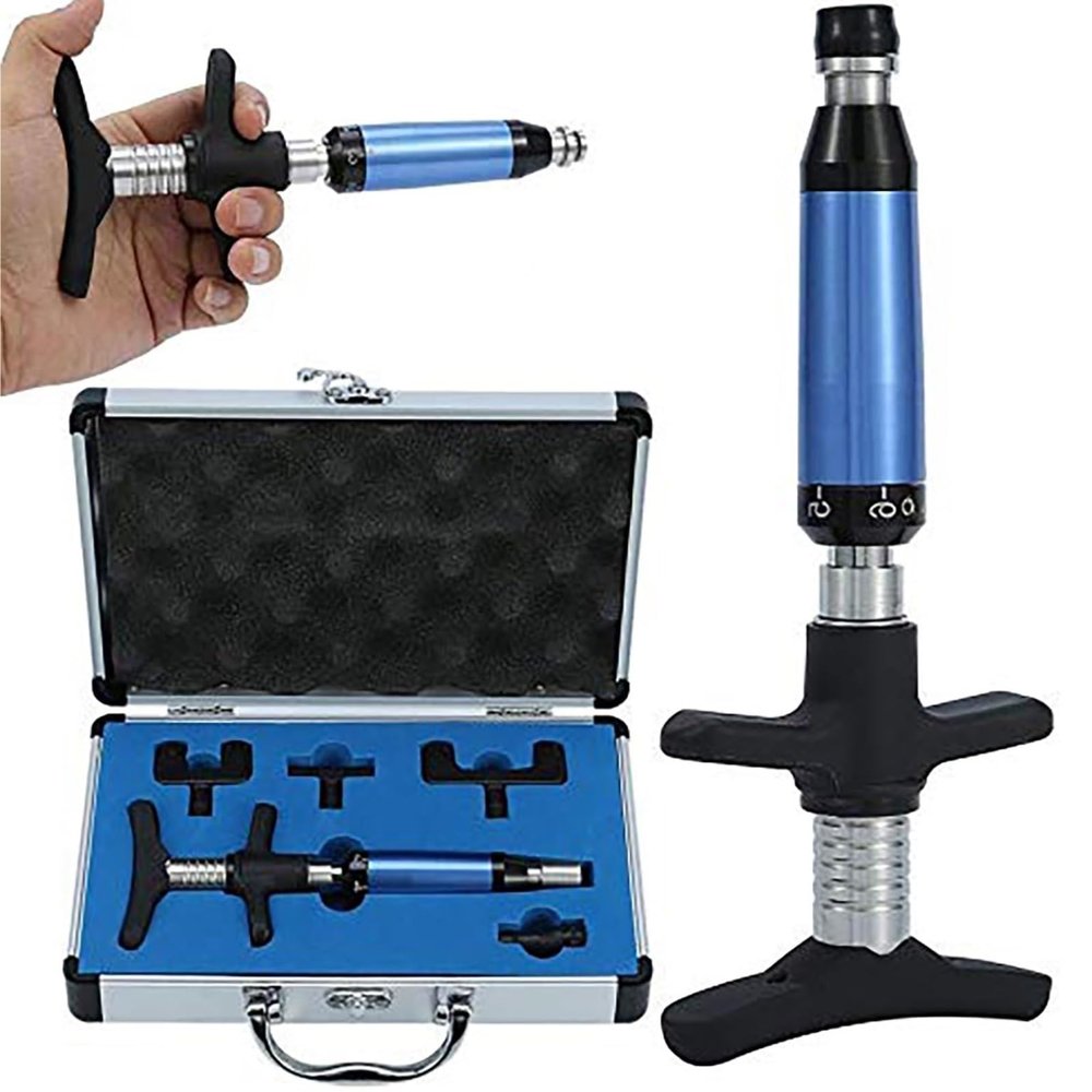 6 Levels Manual Chiropractic Adjusting Tool, Spine Correction Tool with 4 Heads 50-300N Impulse Spinal Massager for Back Joint Pain Relief