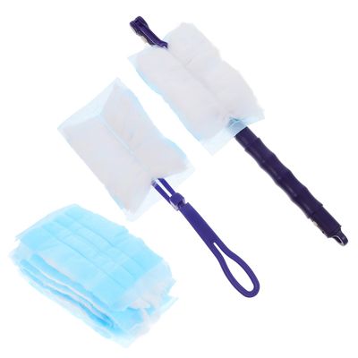 Angoily 22pcs Static Electricity Duster Refills Set with Blue Short and Telescopic Handles, Microfiber Down Brush Heads for Household Dusting and Surface Cleaning