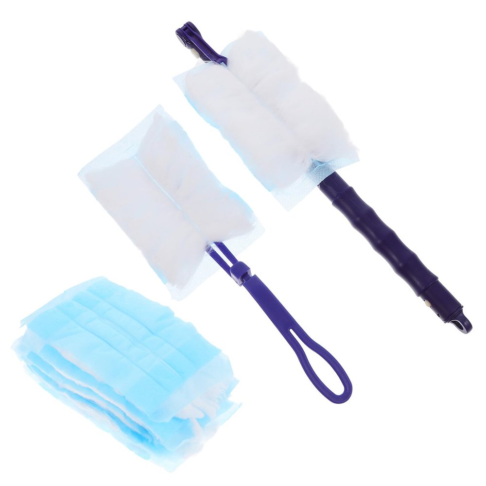 Angoily 22pcs Static Electricity Duster Refills Set with Blue Short and Telescopic Handles, Microfiber Down Brush Heads for Household Dusting and Surface Cleaning