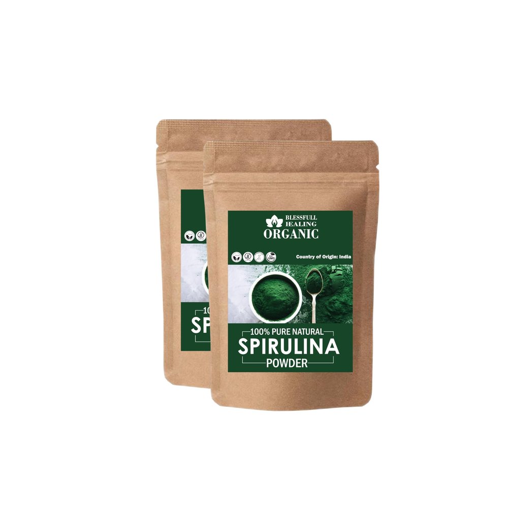 Blessfull Healing Organic Spirulina Powder 100% Pure Natural 100 Gram (3.52 oz) Each (Pack of 2) = 200 Grams, Vegan