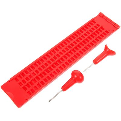 LALADEFIEE Braille Writing Board 4-line 28-Cell Plastic Writing Plate with 2 Stylus Pens Red for Blind Learning and Visual Impairment Aid