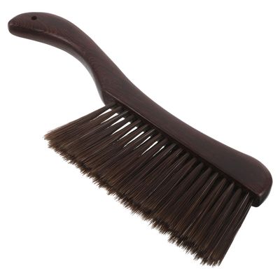 HOMSFOU Wooden Hand Broom Brush with Soft Bristles, Short Handle Bed Dust Cleaning Brush for Home and Furniture, Hand Operated Sweeper for Mattress, Sofa, Car Seat,
