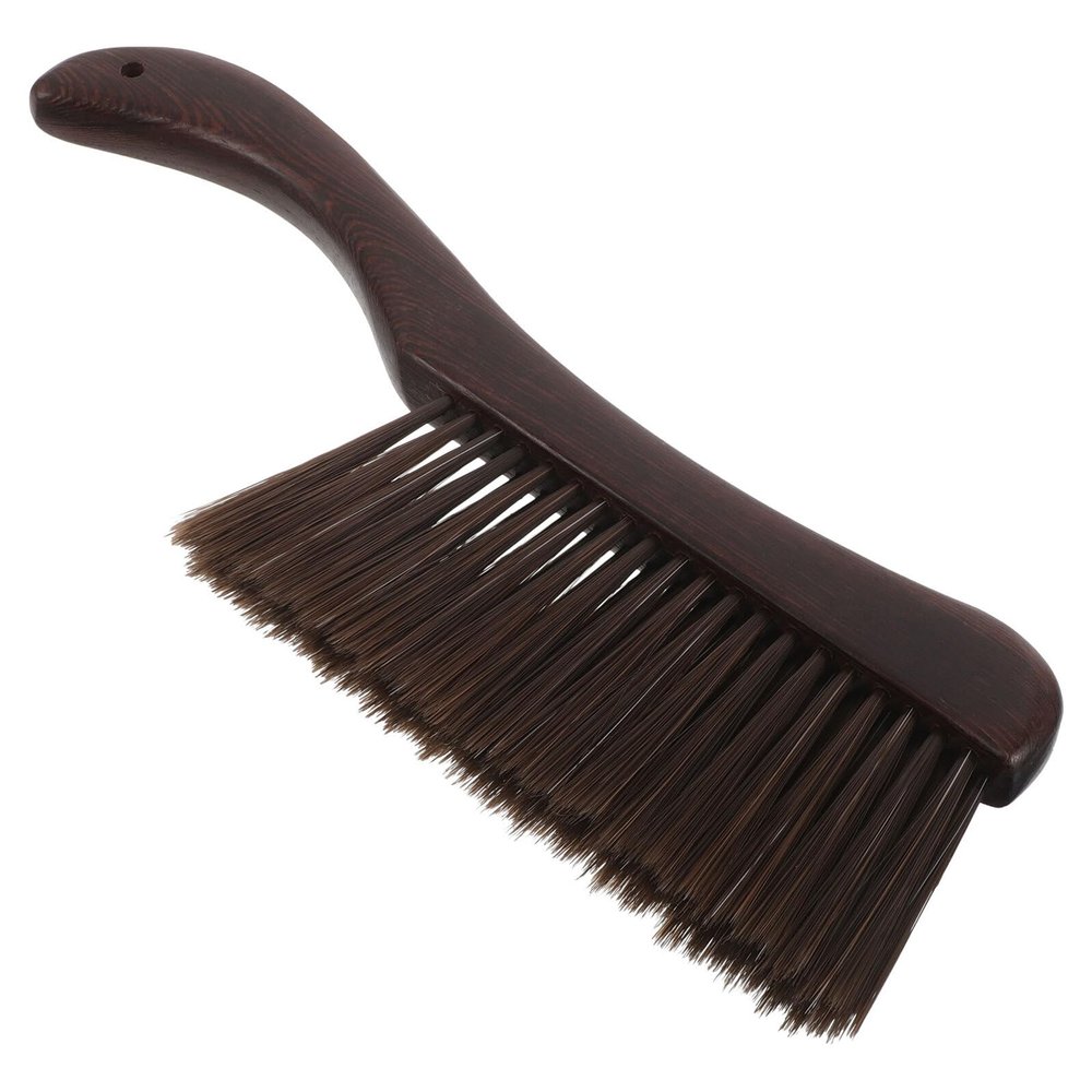 HOMSFOU Wooden Hand Broom Brush with Soft Bristles, Short Handle Bed Dust Cleaning Brush for Home and Furniture, Hand Operated Sweeper for Mattress, Sofa, Car Seat,